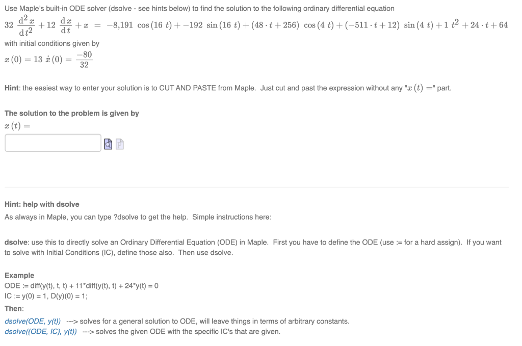 Solved Use Maple's built-in ODE solver (dsolve - see hints | Chegg.com