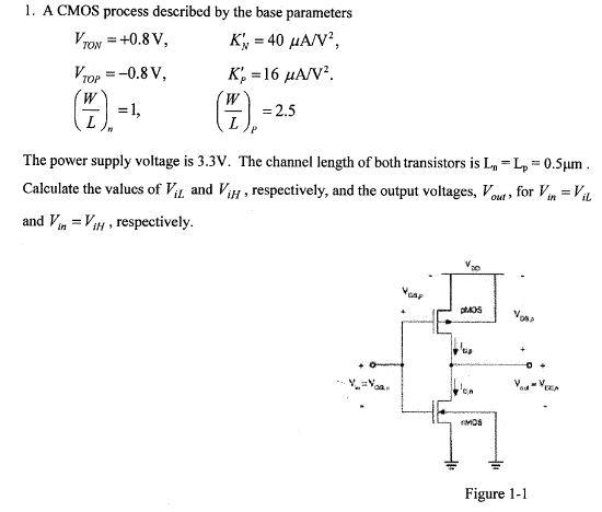 Solved 1. A CMOS process described by the base parameters | Chegg.com