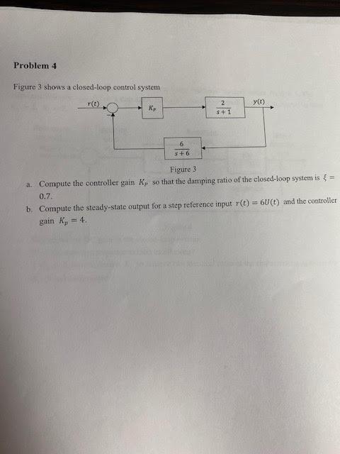 Solved Problem 4 Figure 3 shows a closed-loop control system | Chegg.com
