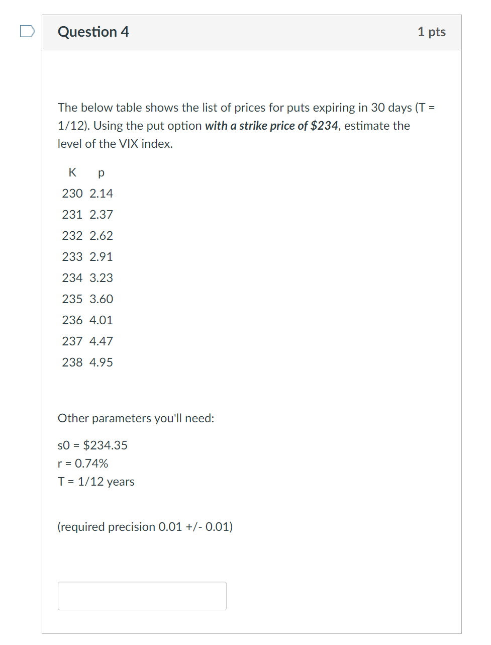 U Question 4 1 Pts The Below Table Shows The List Of | Chegg.com