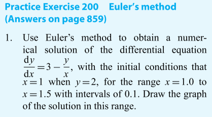 Solved Practice Exercise 200 Euler's method (Answers on page | Chegg.com