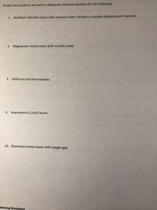 Solved 5. BALANCING EQUATIONS Give the balanced chemical | Chegg.com