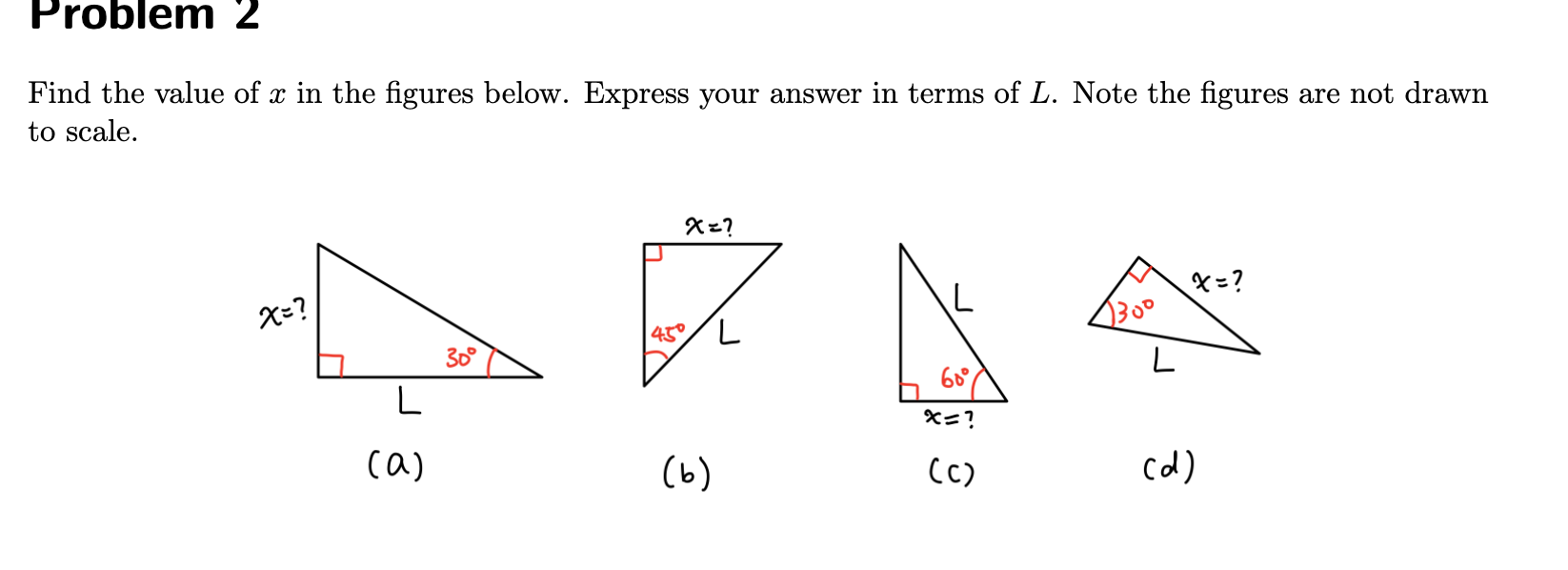 Solved Problem 2 Find the value of x in the figures below. | Chegg.com