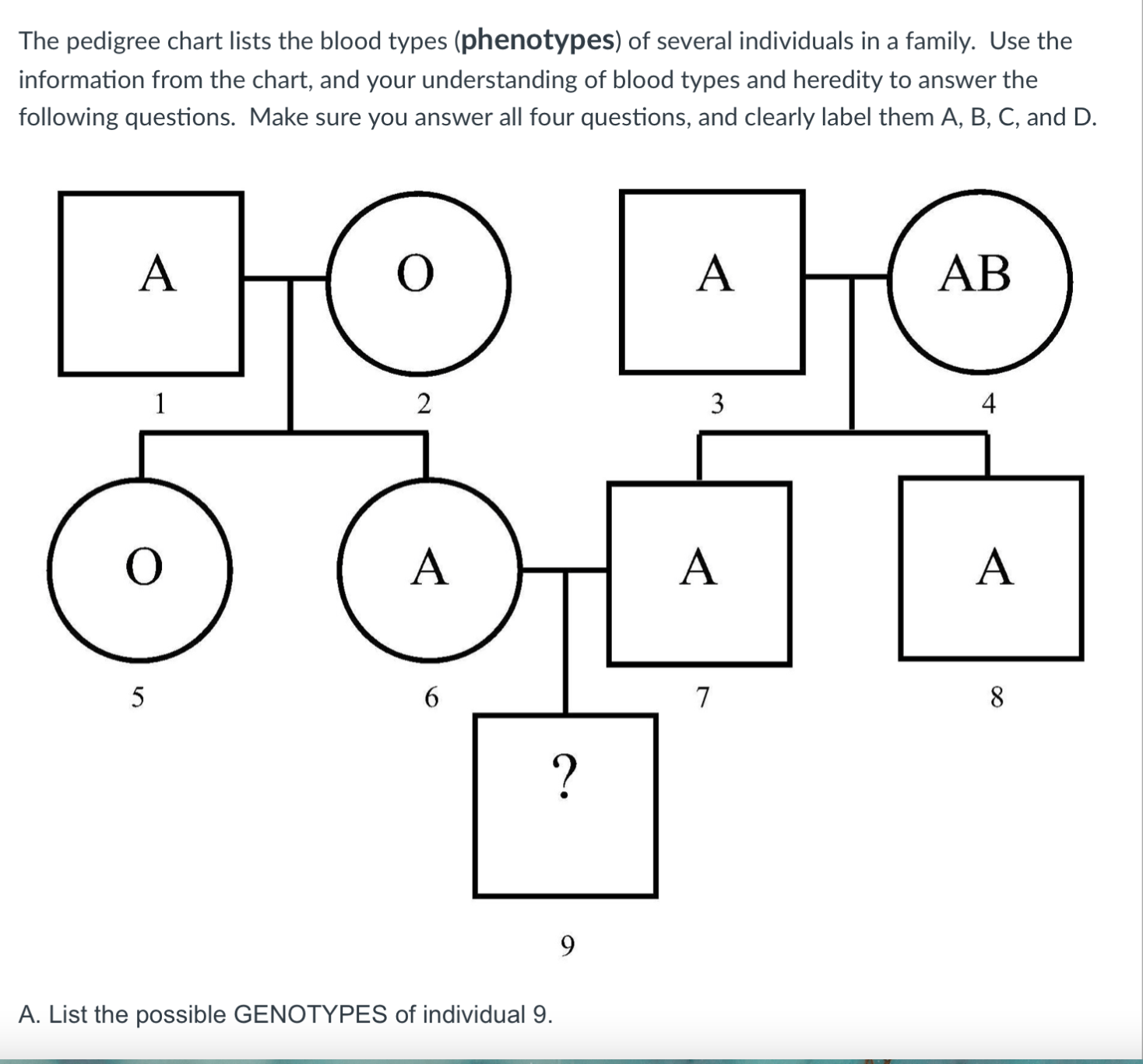 Solved The pedigree chart lists the blood types (phenotypes) | Chegg.com