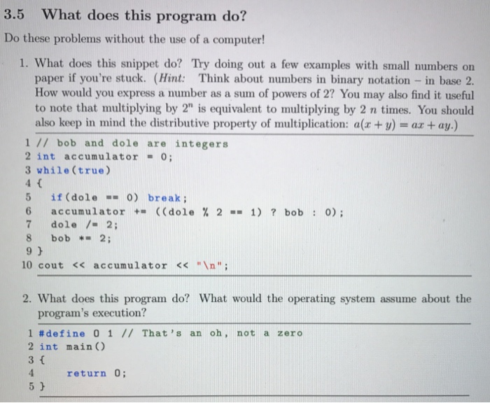 Solved 3.5 What does this program do Do these problems | Chegg.com