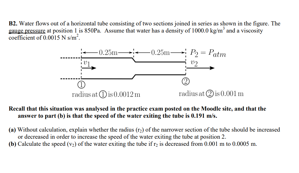 Solved B2. Water flows out of a horizontal tube consisting | Chegg.com