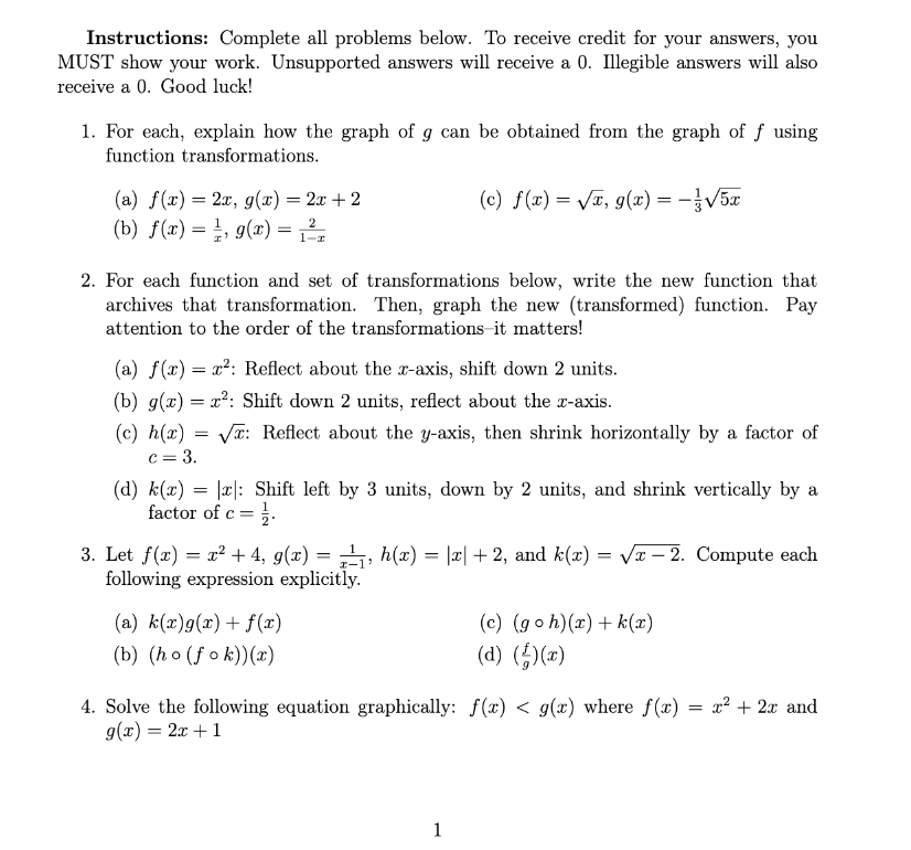 Solved Instructions: Complete all problems below. To receive | Chegg.com