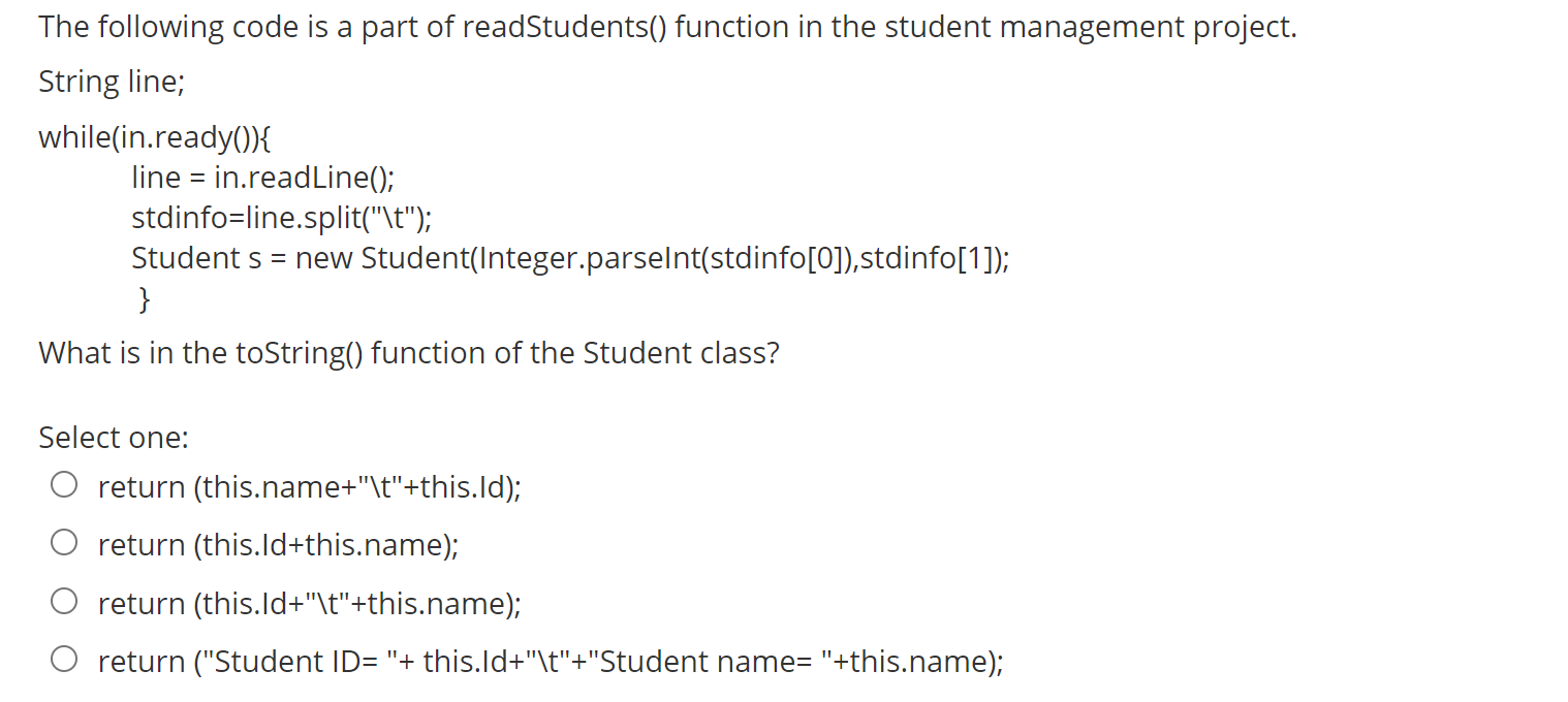 Solved The following code is a part of readStudents() | Chegg.com