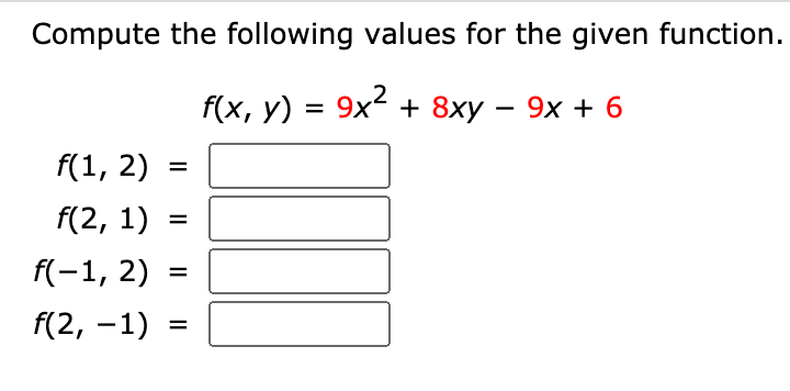 Solved Compute The Following Values For The Given Function. | Chegg.com