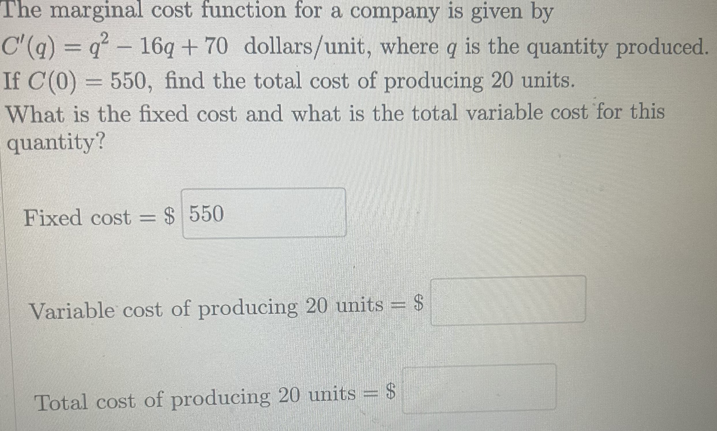 Solved The marginal cost function for a company is given by | Chegg.com