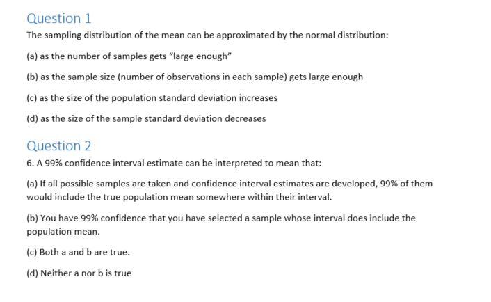 Solved Question 1 The sampling distribution of the mean can | Chegg.com