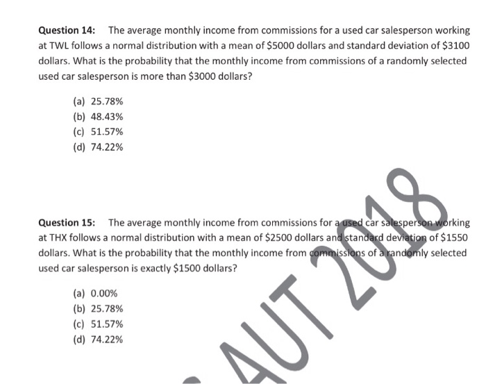 Solved Question 14: The average monthly income from | Chegg.com