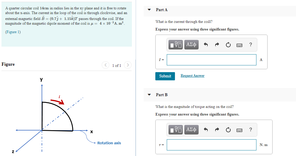 Solved A quarter circular coil 14cm in radius lies in the xy | Chegg.com