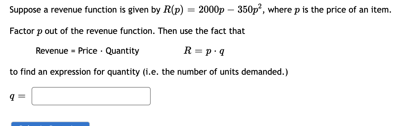 Solved Suppose a revenue function is given by | Chegg.com