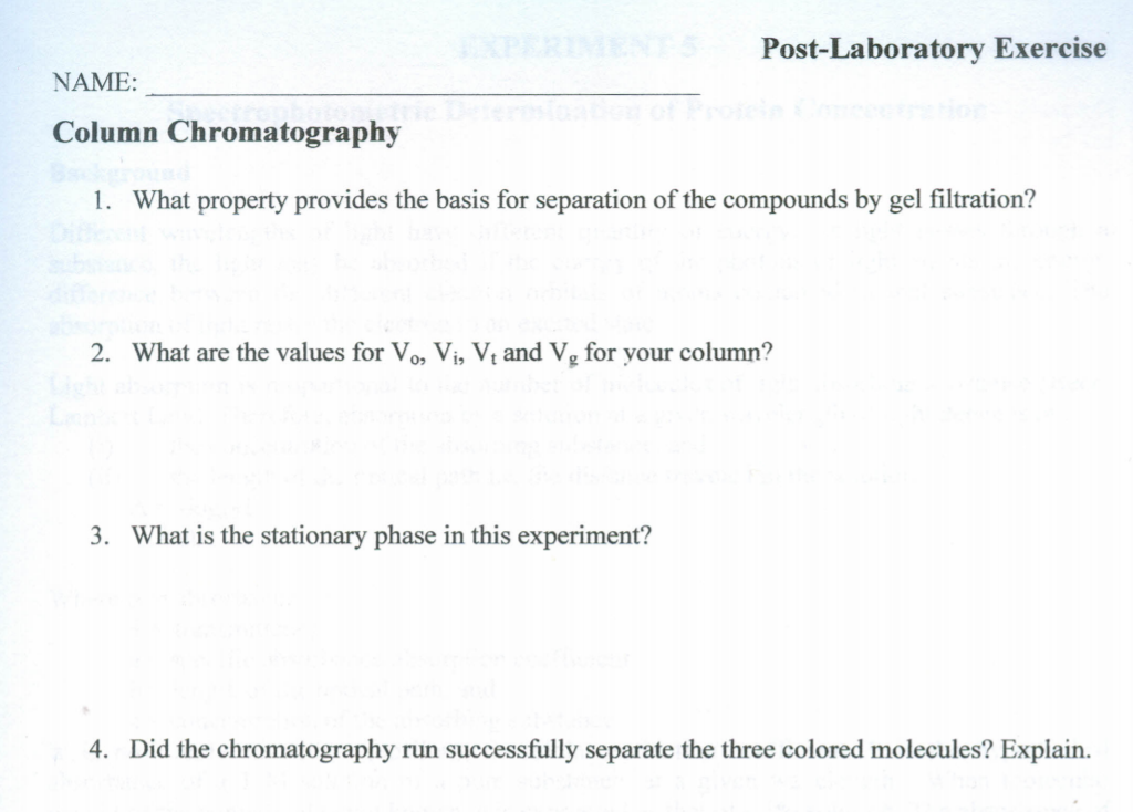PostLaboratory Exercise NAME Column Chromatography