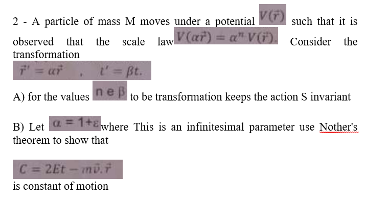 Solved 2 - A Particle Of Mass M Moves Under A Potential V(F) | Chegg.com