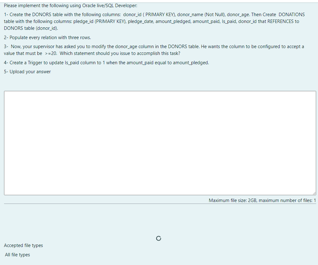 Solved Please implement the following using Oracle live/SQL | Chegg.com