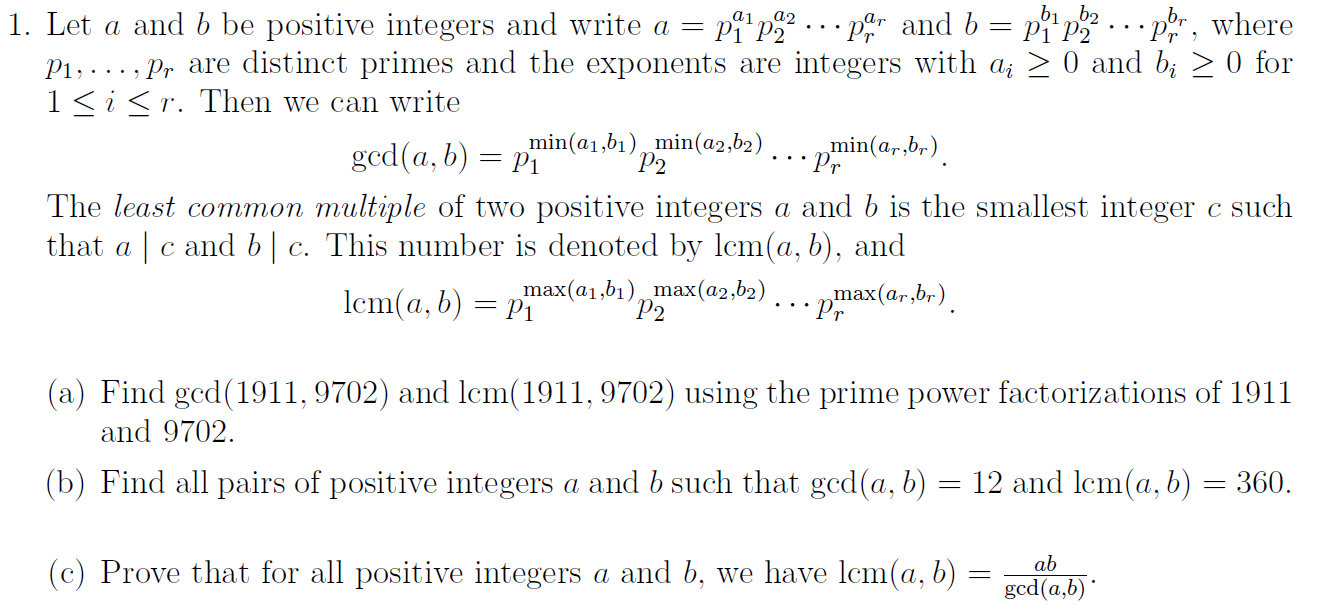 Solved 1. Let a and b be positive integers and write a = | Chegg.com