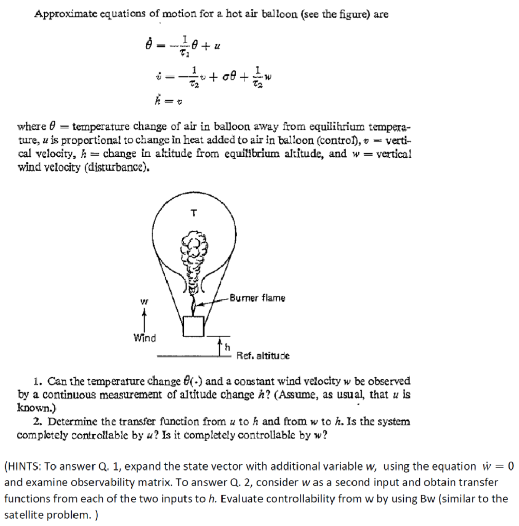 Approximate Equations Of Motion For A Hot Air Ball Chegg Com