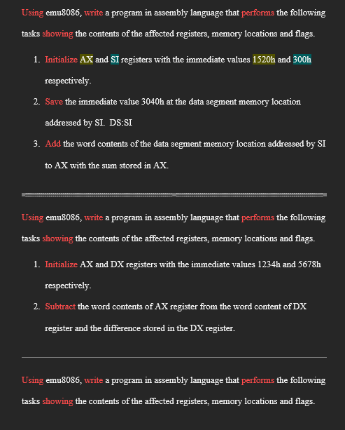 Solved Using Emu8086, Write A Program In Assembly Language | Chegg.com