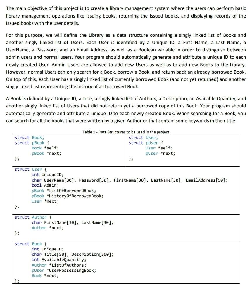 Solved The main objective of this project is to create a | Chegg.com