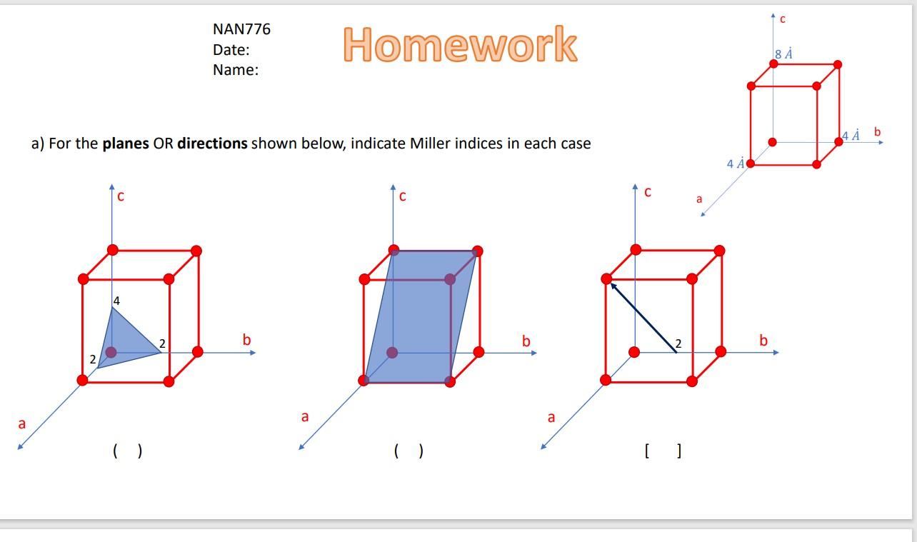 [Solved] a) For the planes OR directions shown below, ind