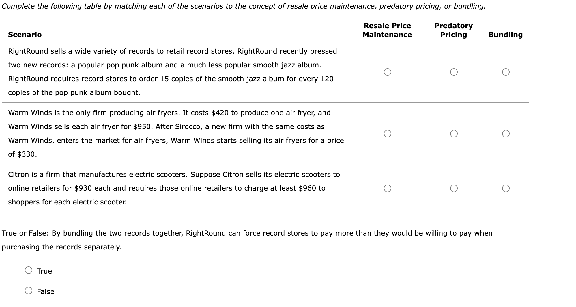 Solved Complete The Following Table By Matching Each Of The | Chegg.com