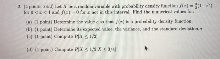 Solved 2. (4 points total) Let X be a random variable with | Chegg.com