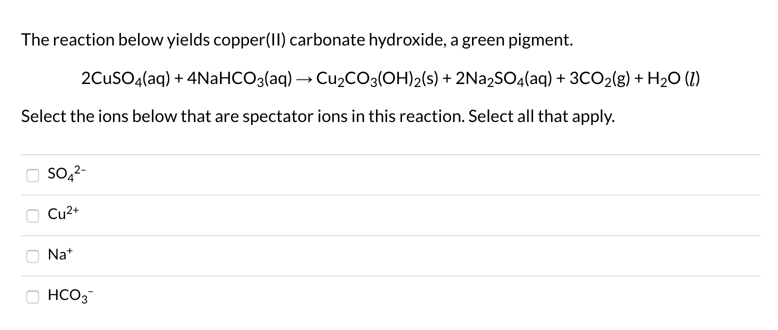 Solved The reaction below yields copper(II) carbonate