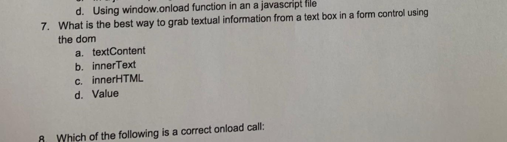 Solved Using window.onload function in an a javascript file | Chegg.com