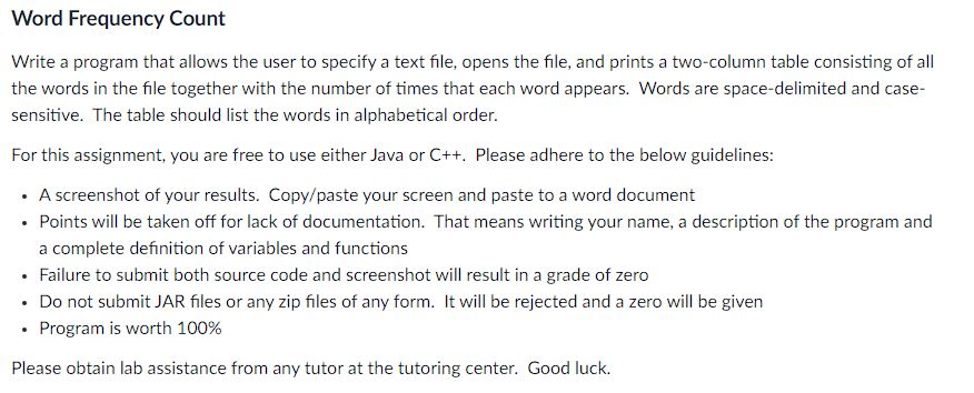 Solved Word Frequency Count Write a program that allows the | Chegg.com