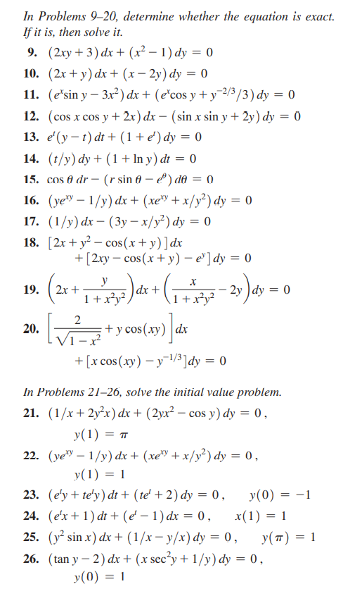 Solved In Problems 9 Determine Whether The Equation Is Chegg Com