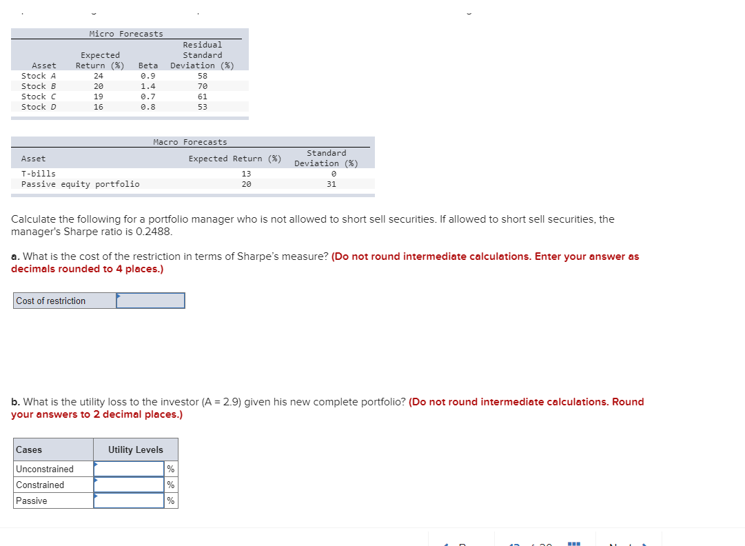 Solved A portfolio manager summarizes the input from the | Chegg.com