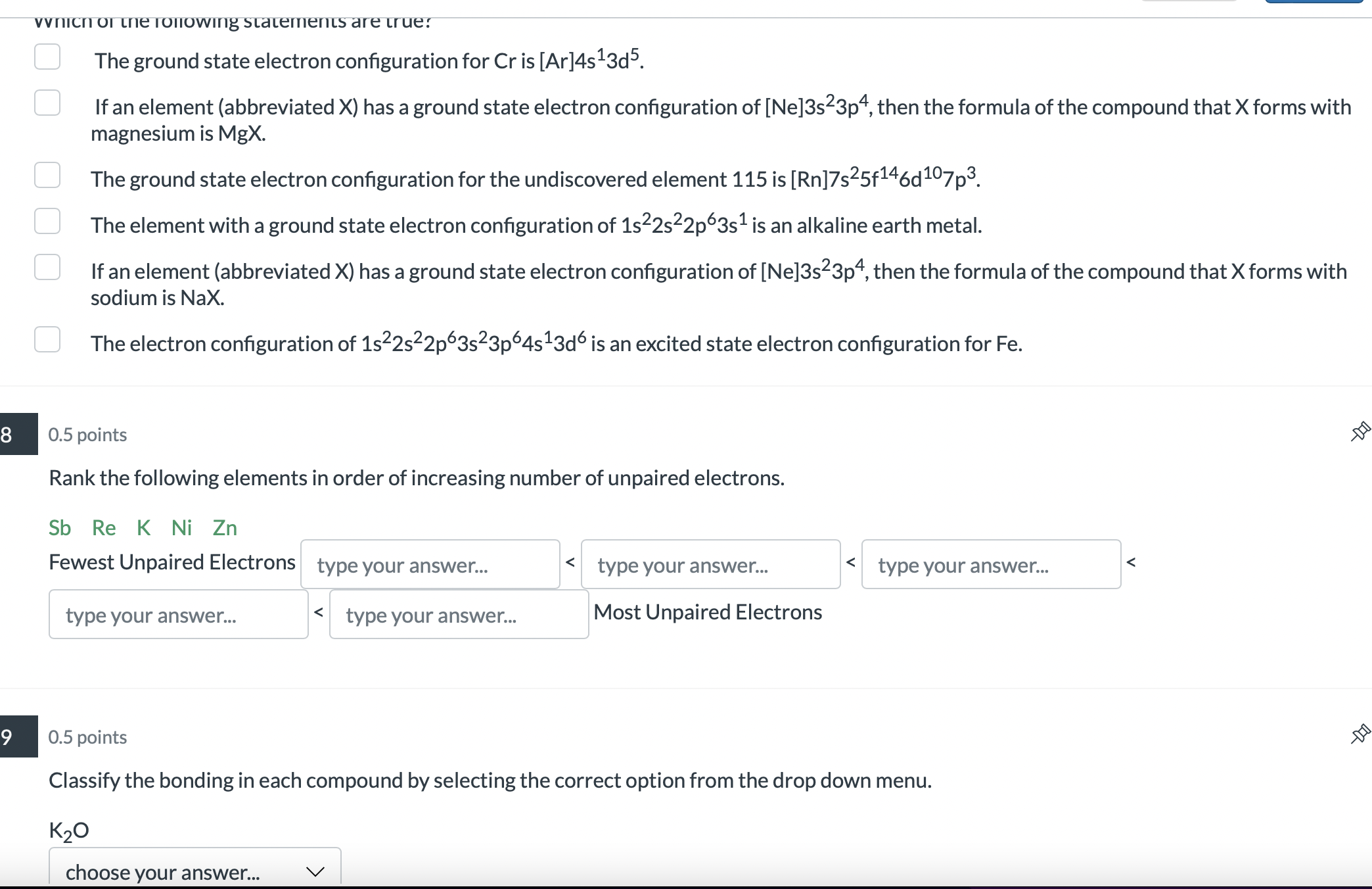 Solved The ground state electron configuration for Cr is | Chegg.com