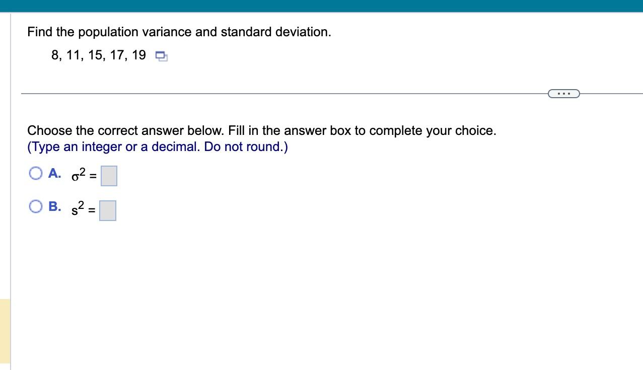 Solved Find the population standard deviation for the given | Chegg.com