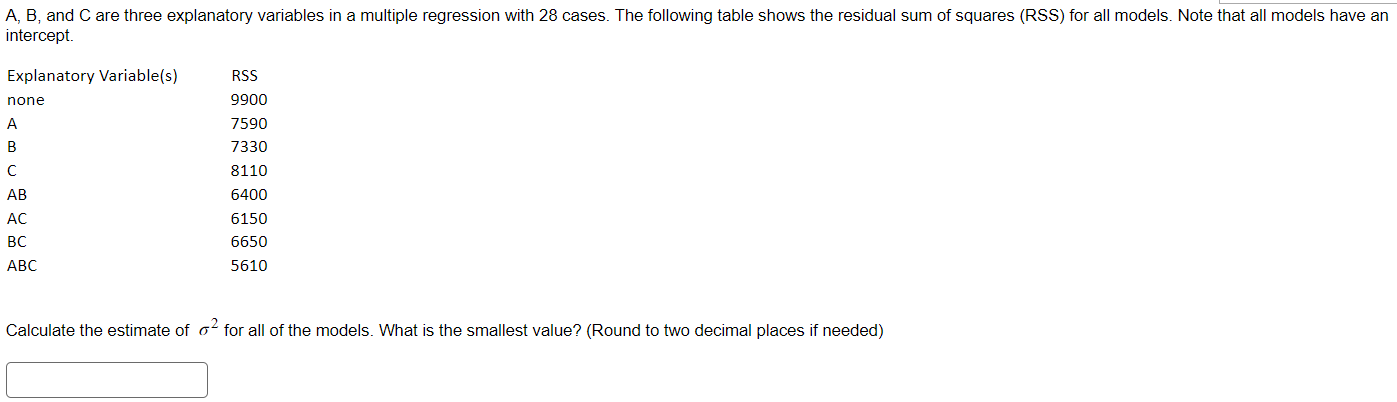 Solved A,B, ﻿and C ﻿are Three Explanatory Variables In A | Chegg.com