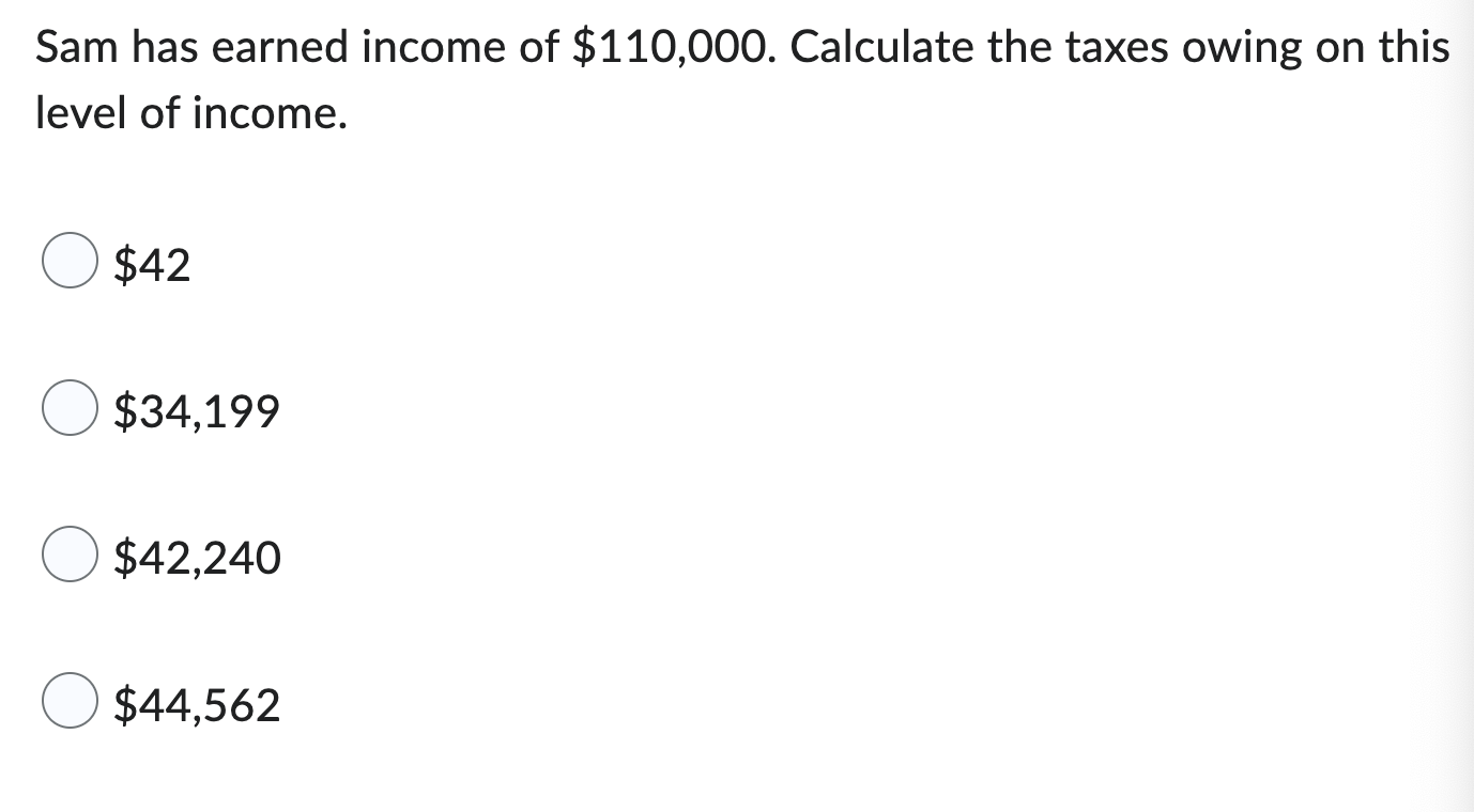 Solved Sam has earned income of $110,000. Calculate the | Chegg.com