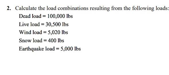 Solved 2. Calculate the load combinations resulting from the | Chegg.com