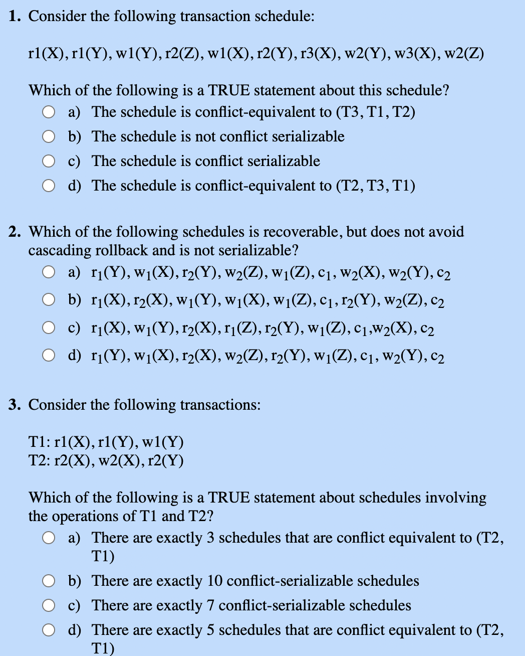 1. Consider The Following Transaction Schedule: | Chegg.com