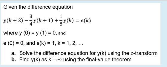 Solved Given the difference equation 3 1 + where y (0) = y | Chegg.com