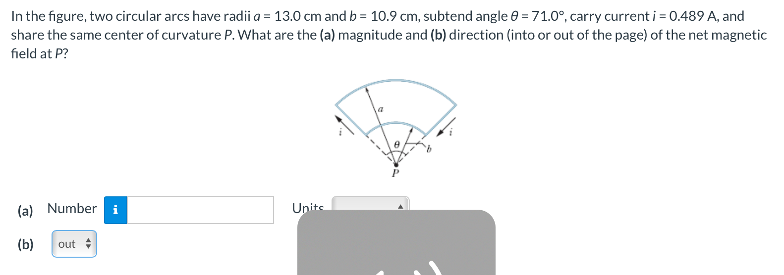 Solved In The Figure, Two Circular Arcs Have Radii A = 13.0 | Chegg.com