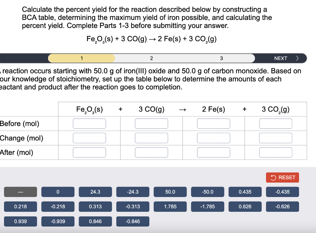 Solved Calculate The Percent Yield For The Reaction | Chegg.com