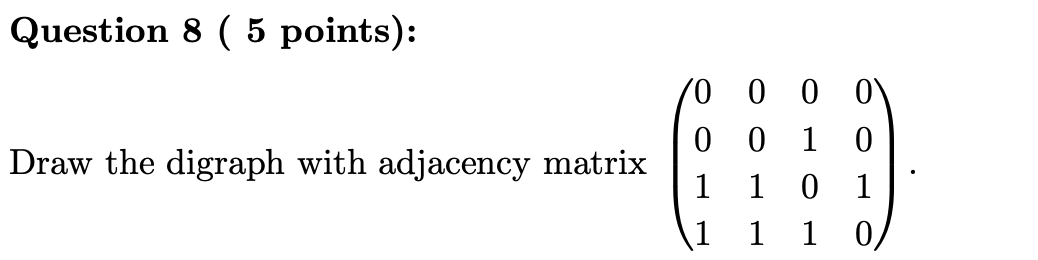 Solved Question 8 ( 5 points): Draw the digraph with | Chegg.com