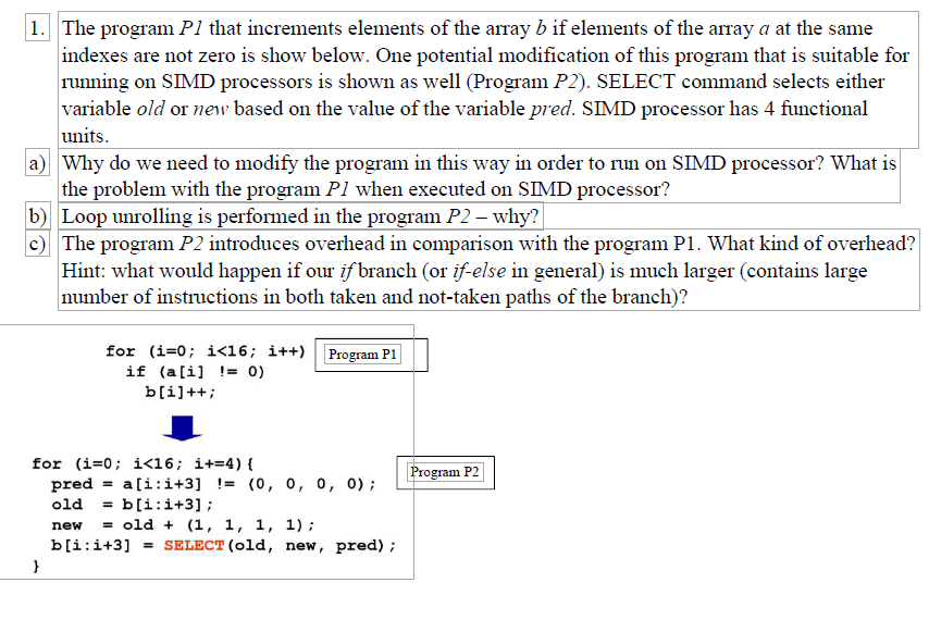 1. The program Pl that increments elements of the | Chegg.com