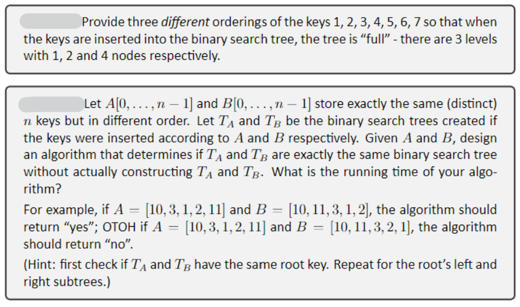 Solved Provide three different orderings of the keys 1, 2, | Chegg.com
