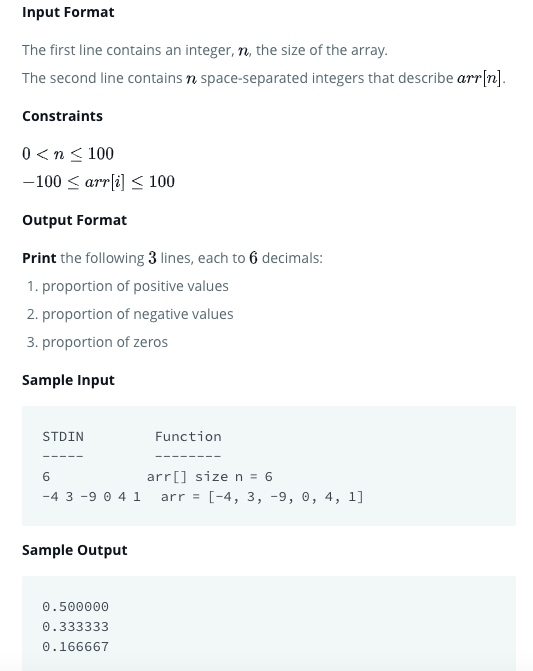 solved-given-an-array-of-integers-calculate-the-ratios-of-chegg