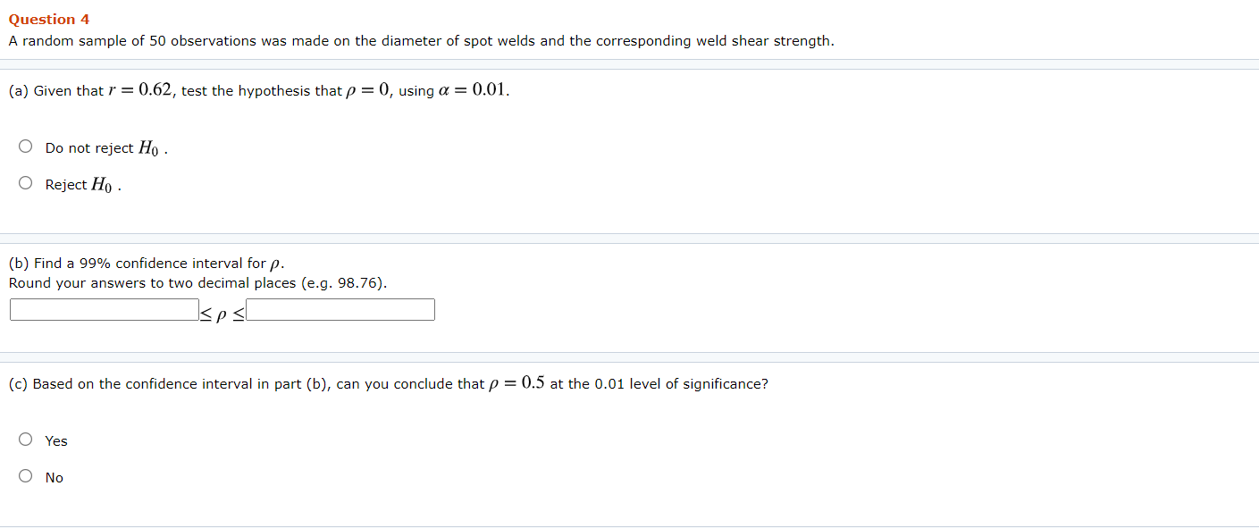 Solved Question 4 A random sample of 50 observations was | Chegg.com