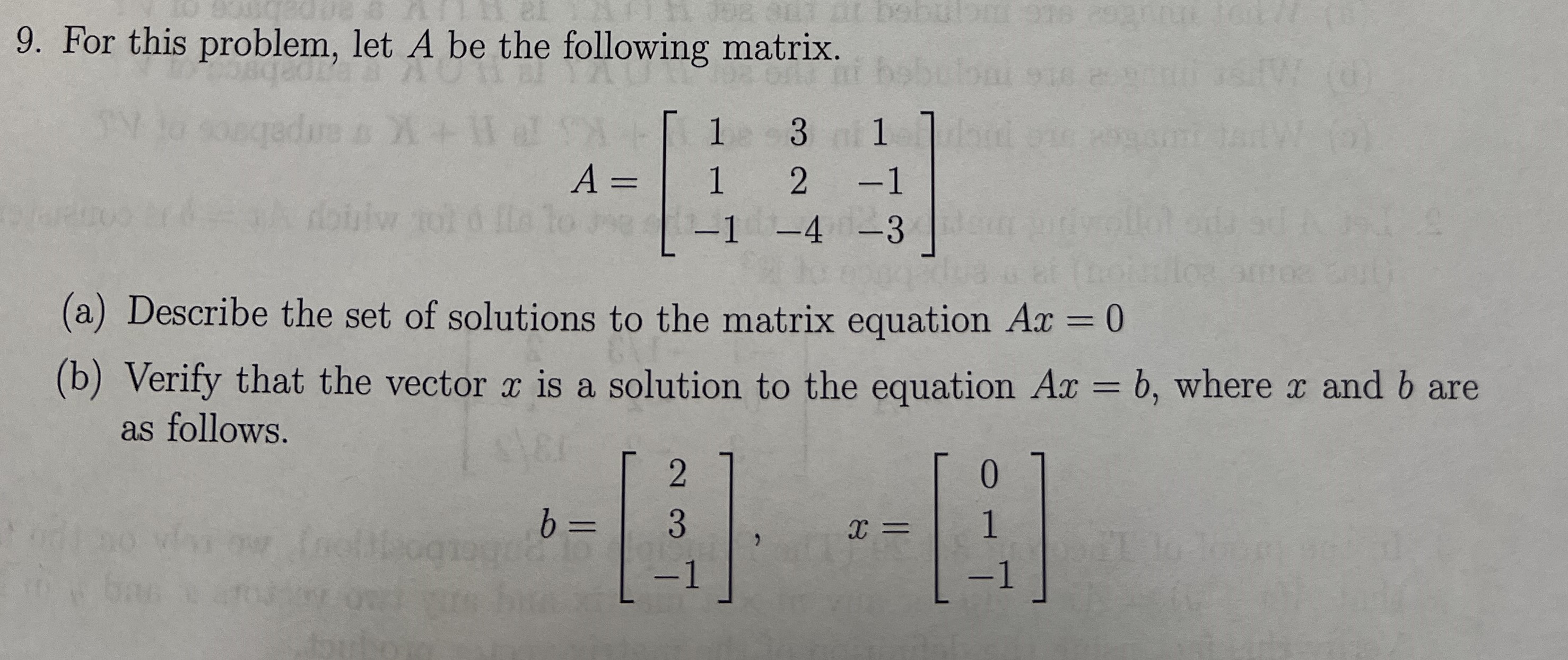 Solved 9. For this problem, let A be the following matrix. | Chegg.com