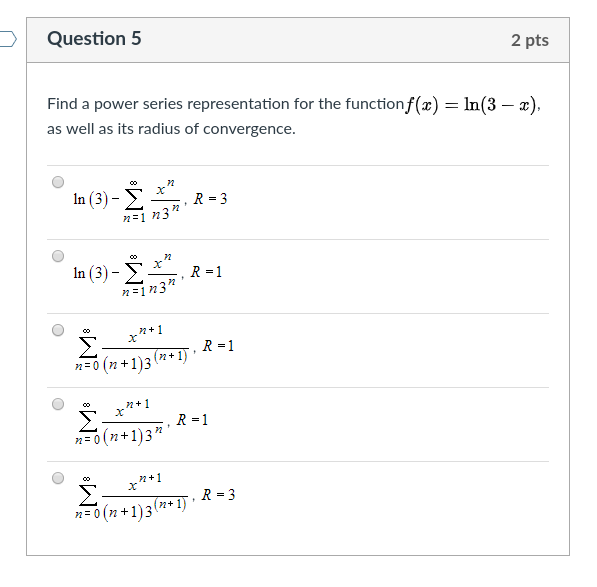 Solved Question 5 2 pts Find a power series representation | Chegg.com