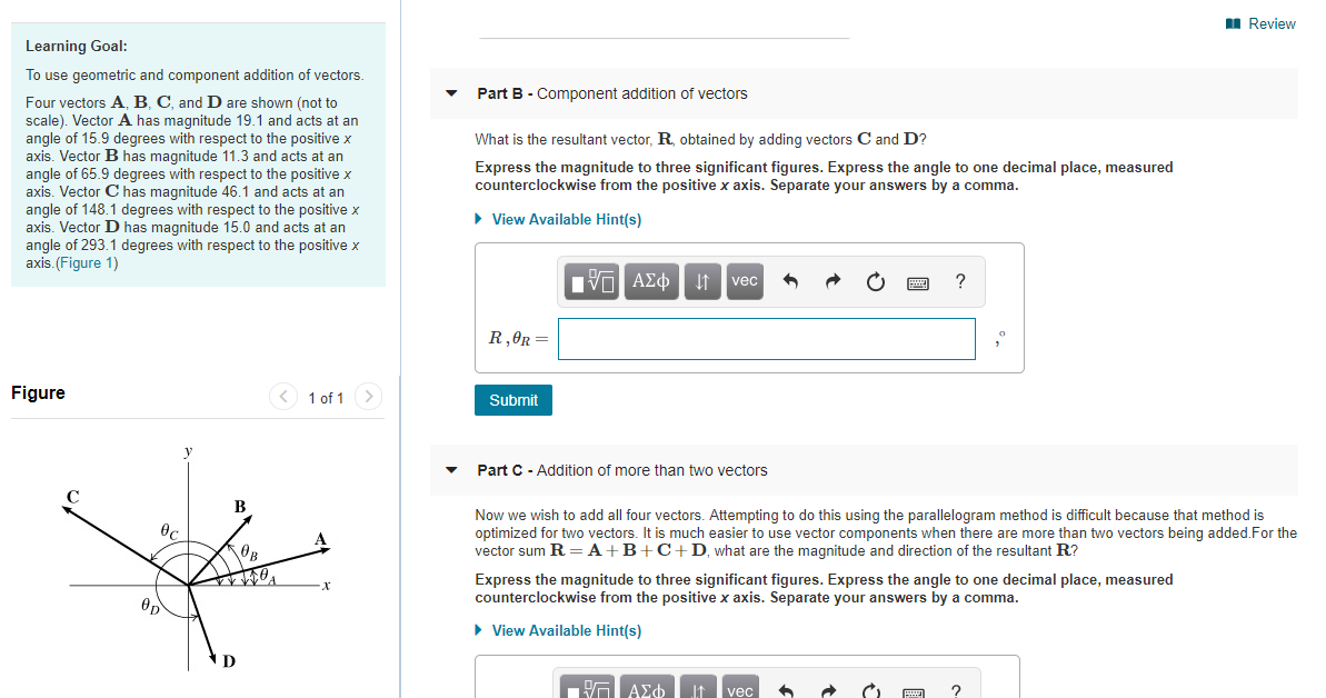 Solved Review Part B - Component addition of vectors What is | Chegg.com